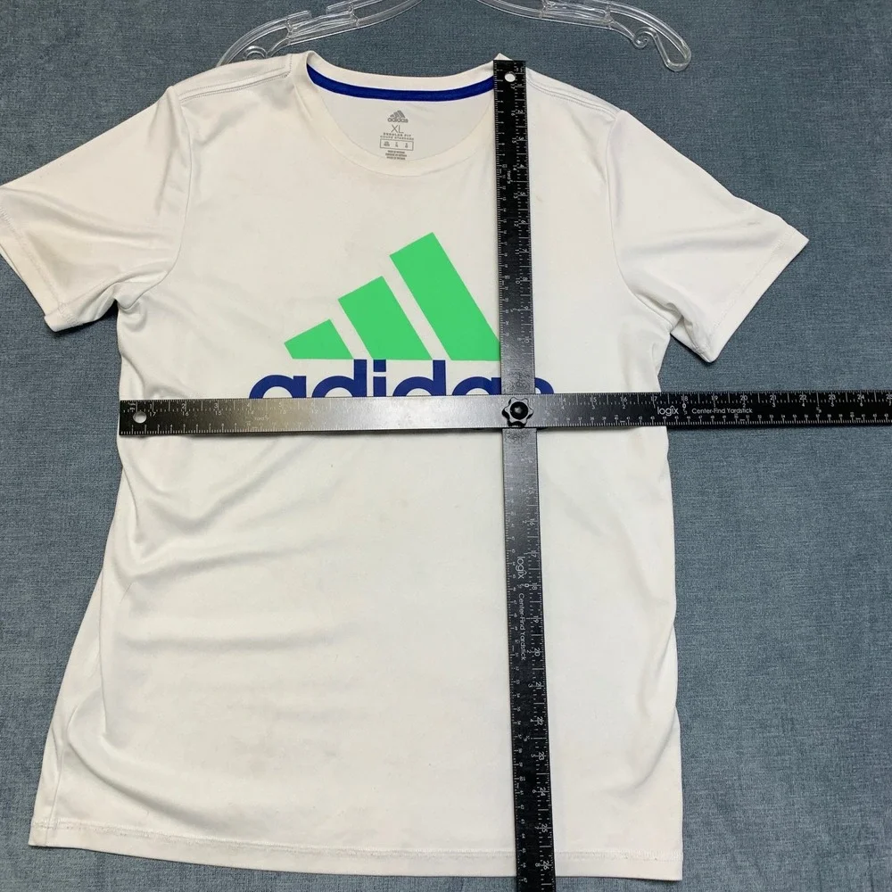 Adidas Running T Shirt Mens XL White Spellout Logo Standard Regular Fit Training